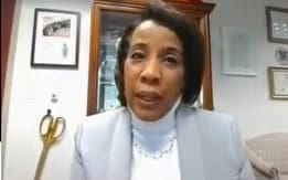Chair of the Loudoun County Board of Supervisors, Phyllis Randall, makes remarks during the virtual event.