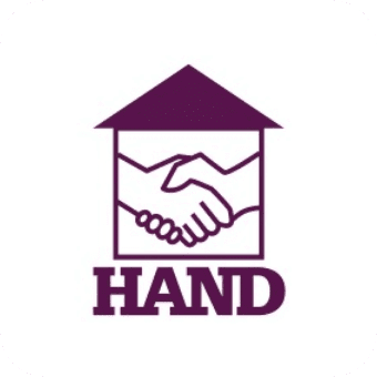 HAND logo depicting a handshake inside a house frame