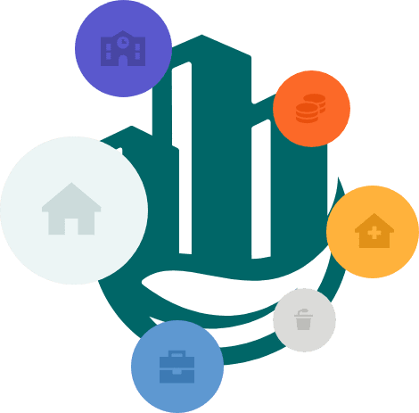 True-Ground-What-We-Do–Resident-Services-icons True Ground Housing Partners logo surrounded by icons representing various services