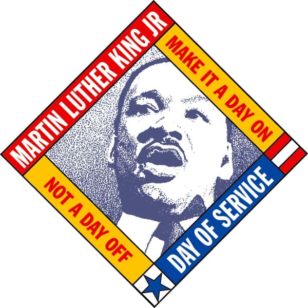 MLK Jr. Day of Service logo: Make it a day on, not a day off